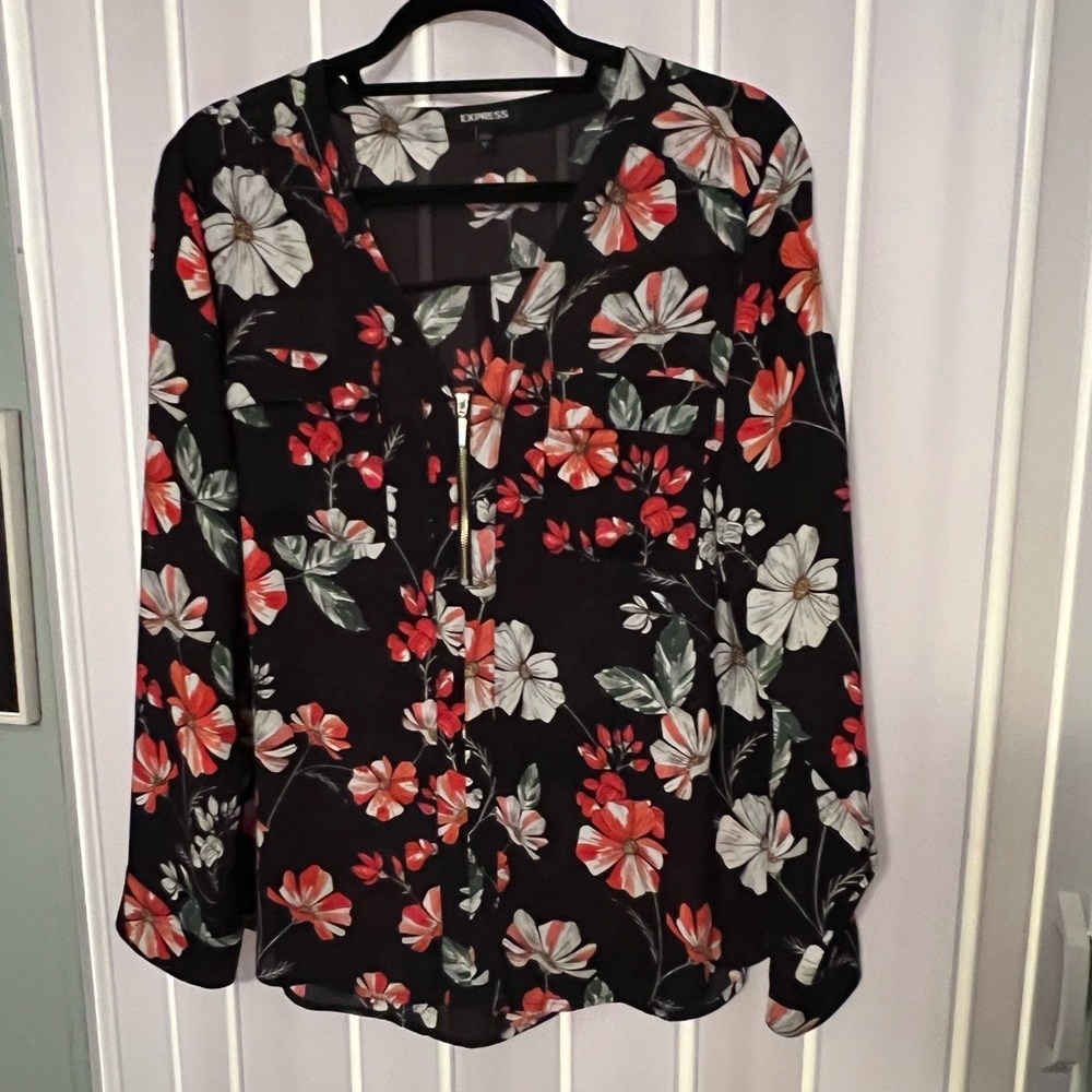 EUC Express Black Floral Blouse